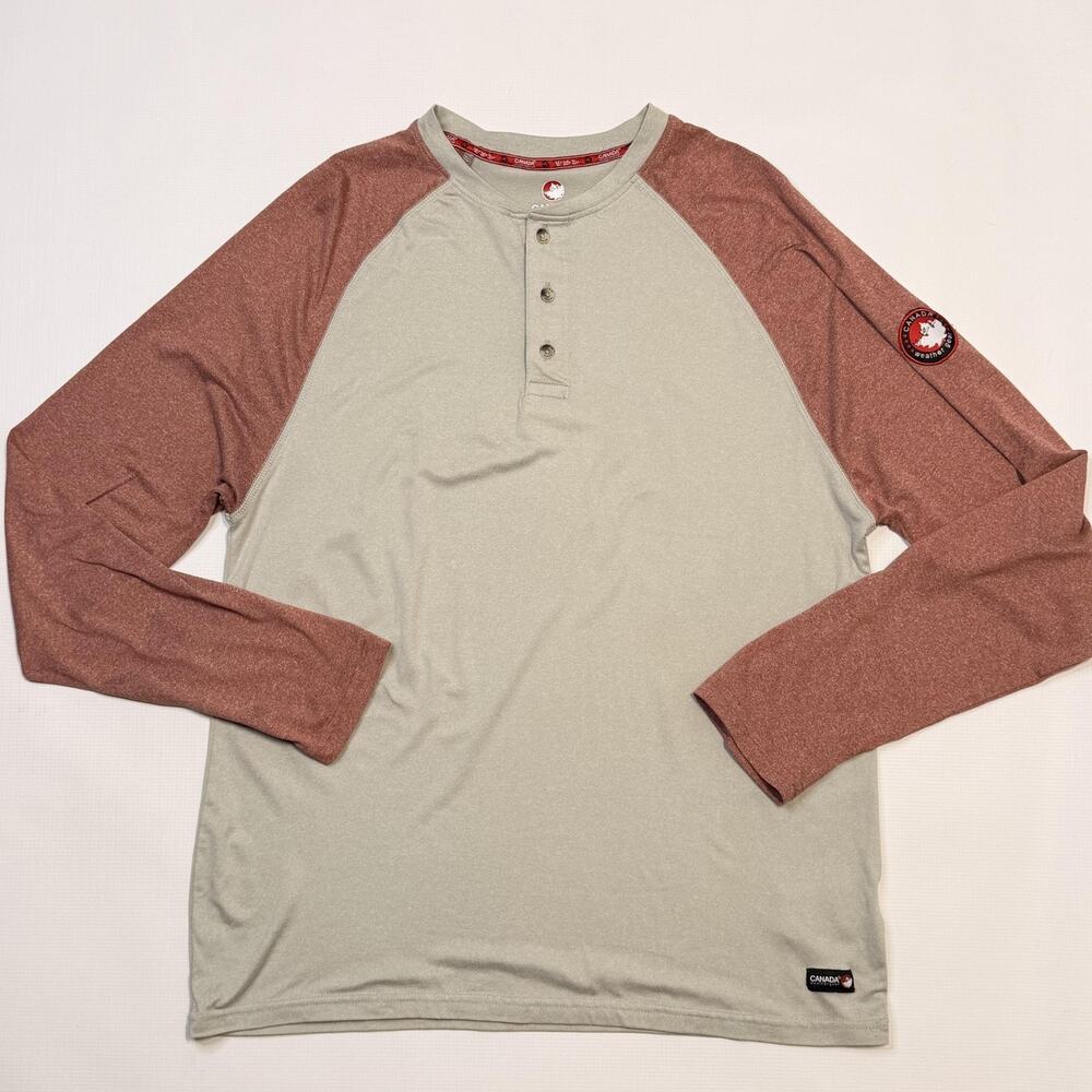 Canada Weathergear Shirt Mens Medium Gray Henley Raglan Long Sleeve Performance